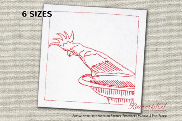 Cockatoo Sitting on Pot Redwork Embroidery Review