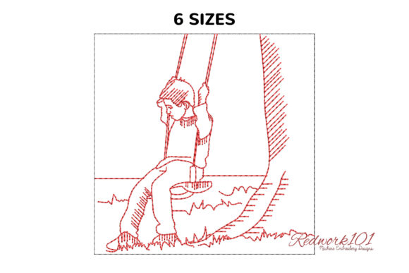 Cute Boy Playing on Swing Redwork: Review for Personalized Gifts